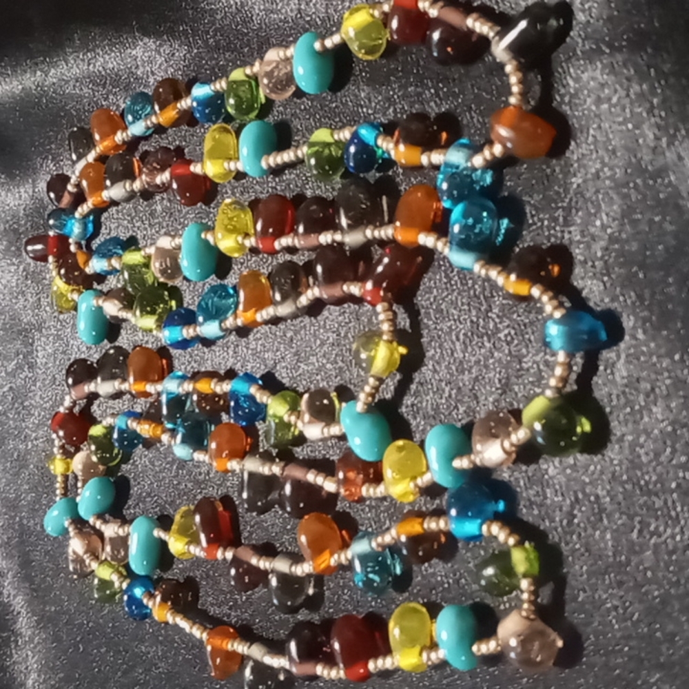 ZAD JELLYBEAN glass beaded single strand necklace 42 inches long.